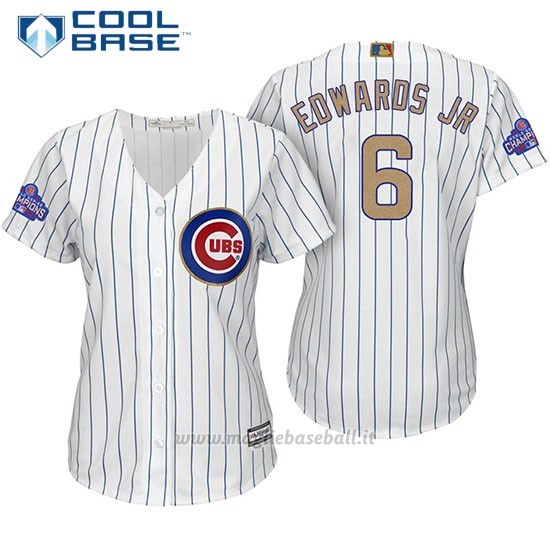 Maglia Baseball Donna Chicago Cubs 6 Carl Edwards Jr. Bianco Or Program Cool Base